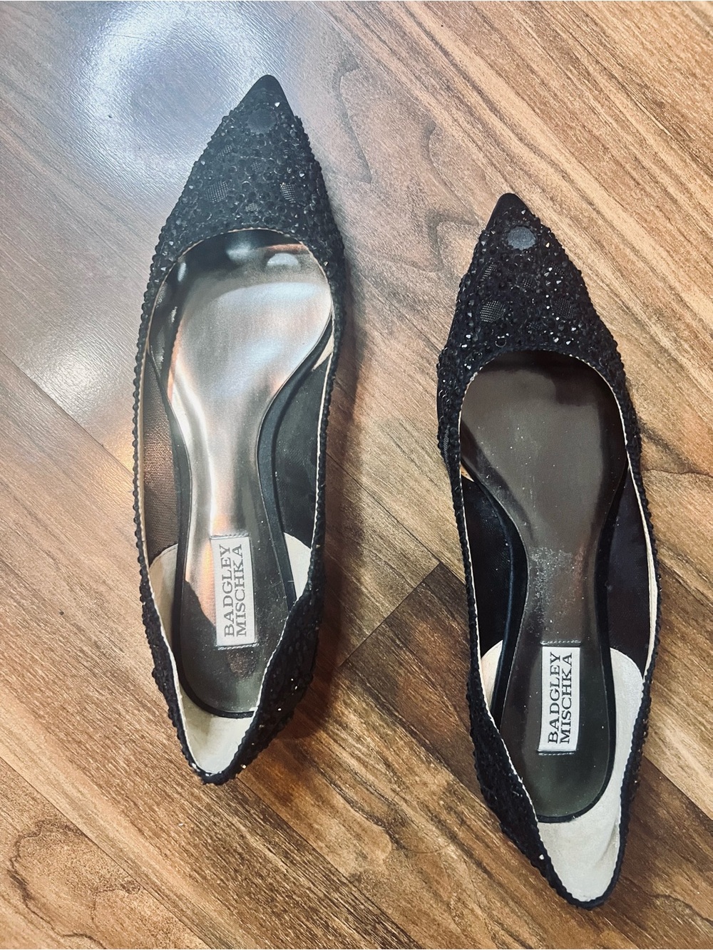 Badgley Mischka Black Beaded Pointed Flats